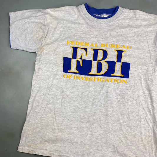 VINTAGE FEDERAL Bureau Of Investigation Grey T-Shirt sz Large Adult