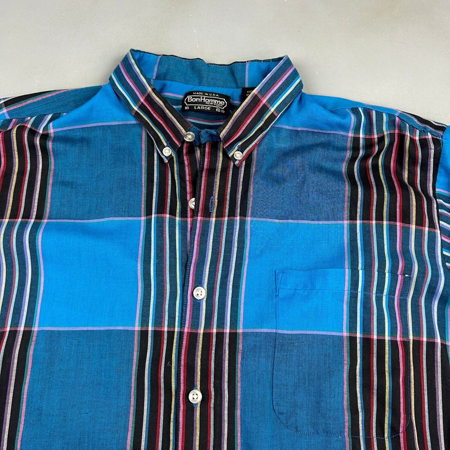 VINTAGE 80s Bon Homme NY Striped Button Up Shirt sz Large Adult