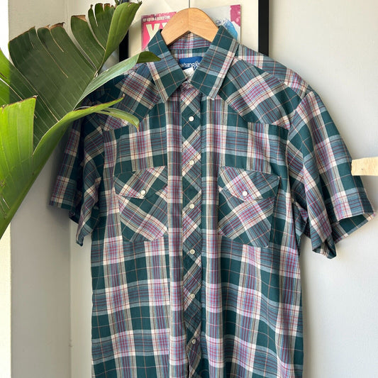 VINTAGE 90s | Wrangler Short Sleeve Button Snap Shirt sz L