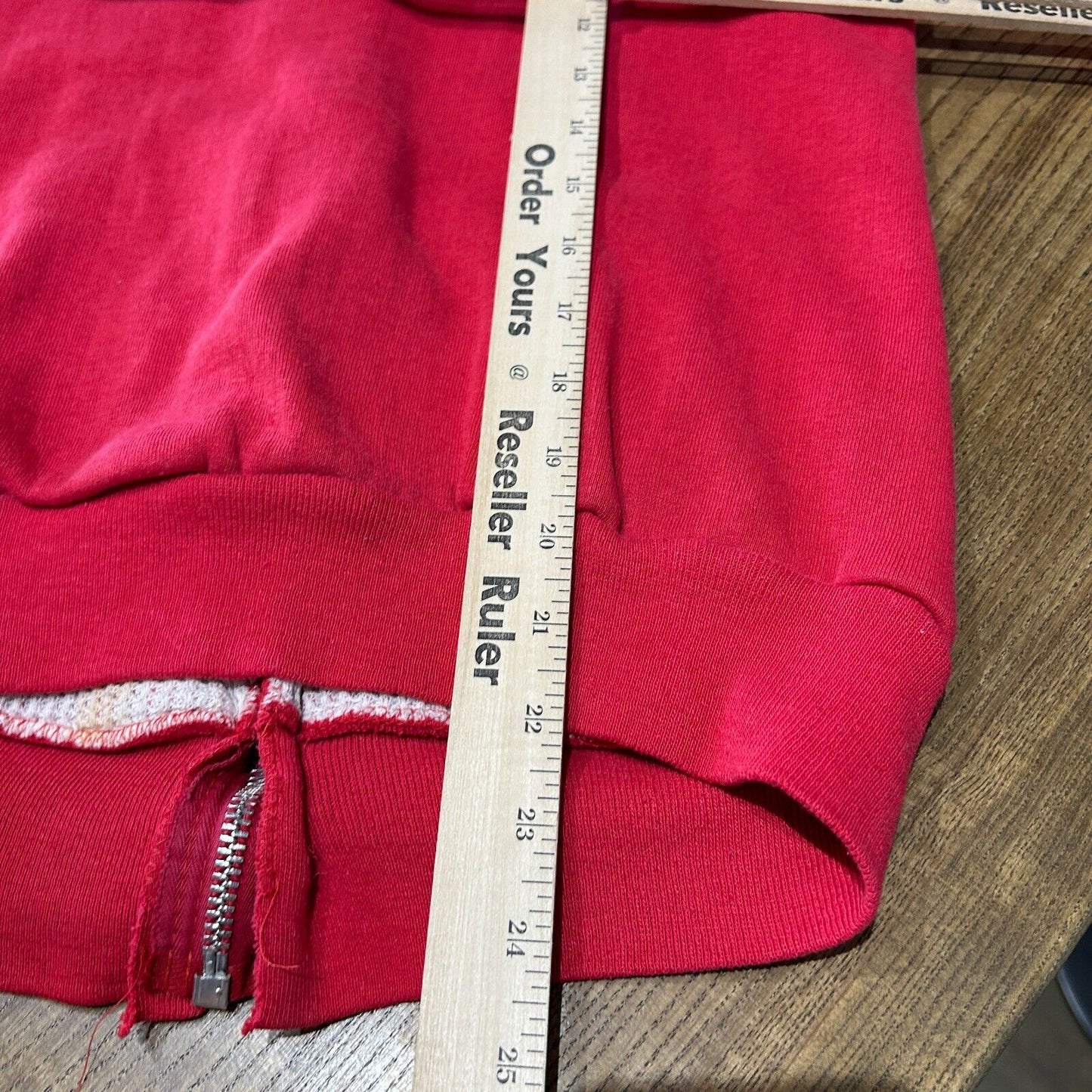 VINTAGE 60s 70s | Blank Red Thermal Lined Zip Up Hoodie Sweater sz S Adult