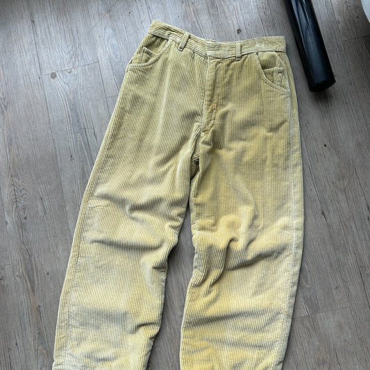 VINTAGE 80s | Light Yellow Jumbo Corduroy Trouser Pants sz W27 L26