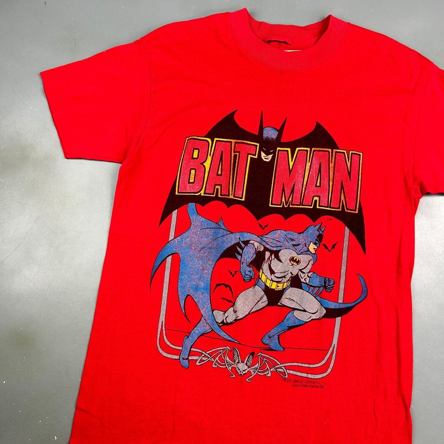 VINTAGE 80s | BATMAN DC Comics Cartoon Red T-Shirt sz Small Men Adult