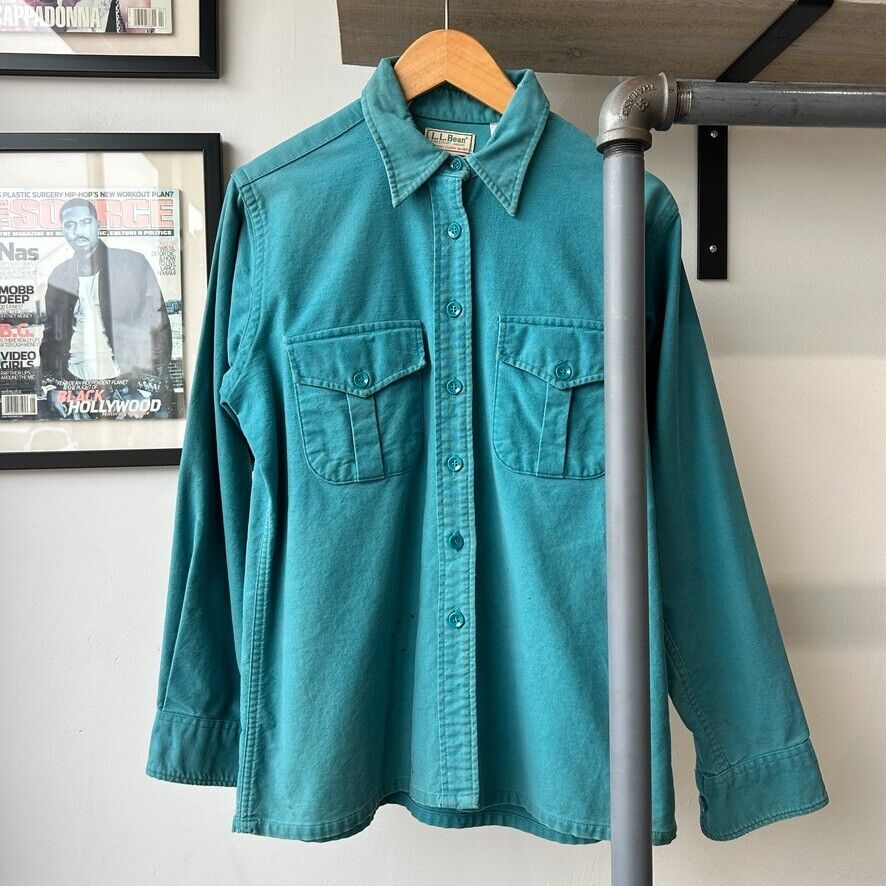 VINTAGE 90s | L.L Bean Chamois Cloth Teal Button Down Shirt sz XS-S