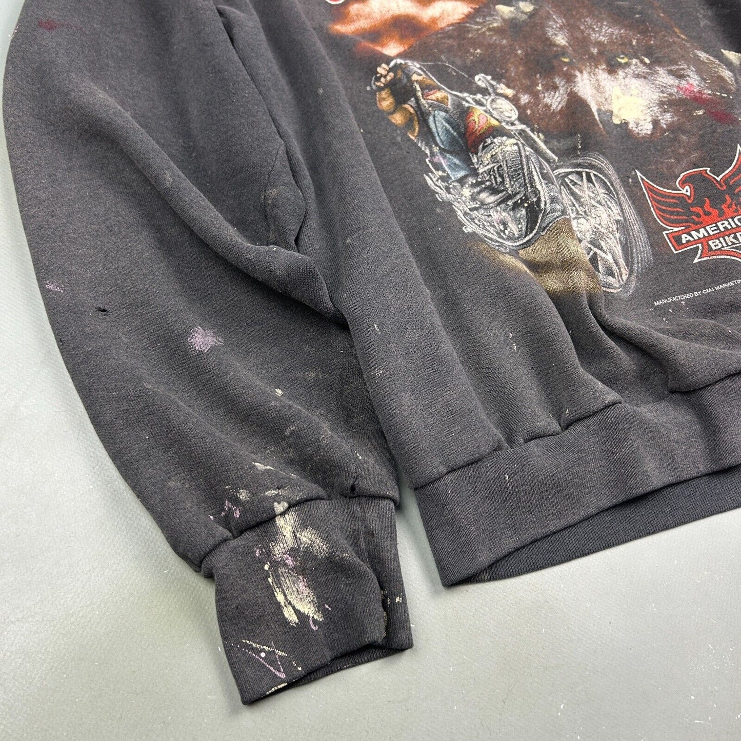VINTAGE 90s | One Of A Kind American BIKER 3D Emblem Crewneck Sweater sz L Adult