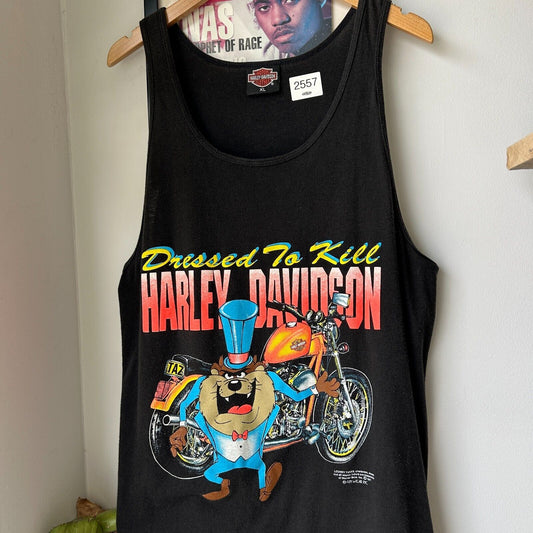 VINTAGE 90s | Dressed To Kill Harley Davidson TAZ Tank Shirt sz L