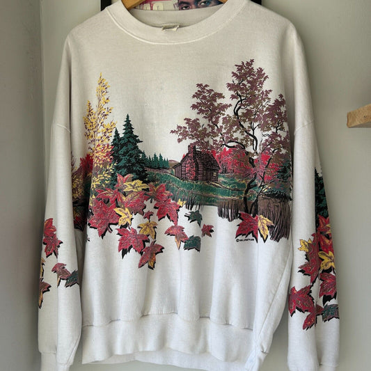 VINTAGE 90s | Lifestyles All Over Fall Nature Print Crew Sweater sz XL-2XL