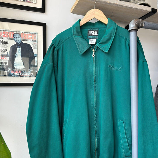 VINTAGE 90s | Get Used Green Denim Trucker Jacket sz XXL