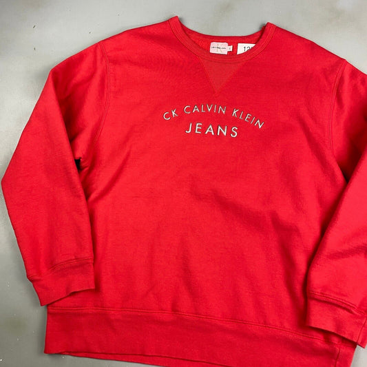 VINTAGE Calvin Klein Jeans Embossed Logo Red Sweater sz Large Womens