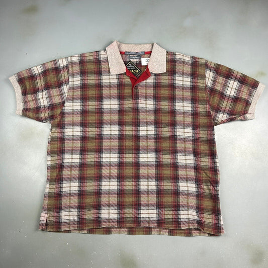 VINTAGE Flannel Plaid Polo Shirt sz XXL Adult