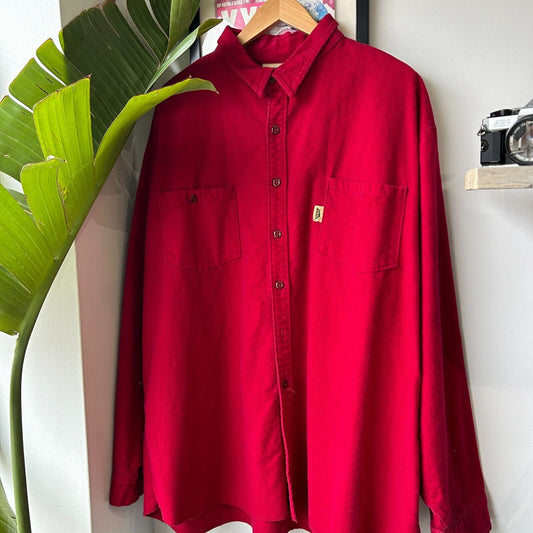 VINTAGE 90s | IDEAL Red Chamois Cloth Button Down Shirt sz XXL Adult