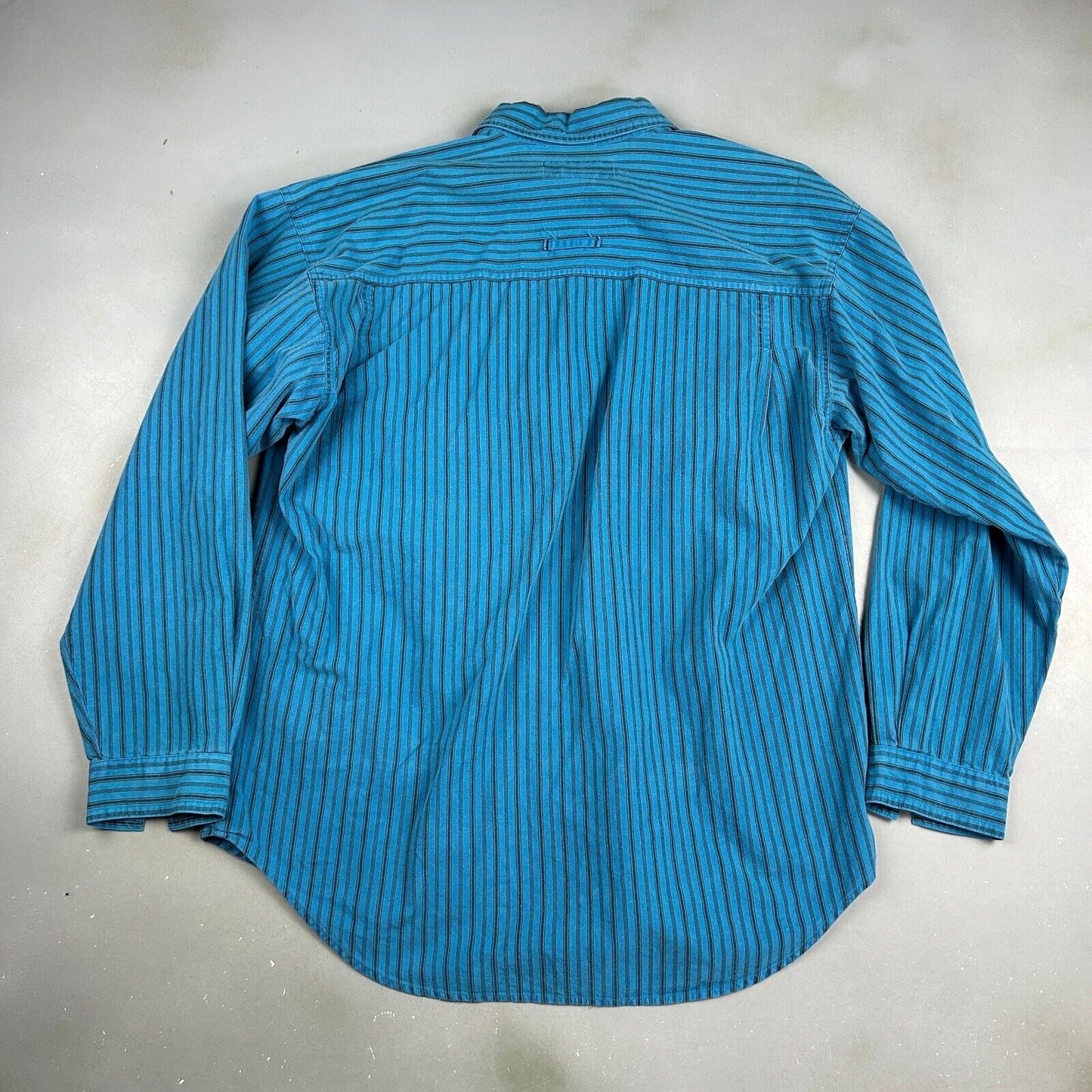 VINTAGE 90s Bugle Boy Preserve Our Resources Striped Button Up Shirt sz M Adult