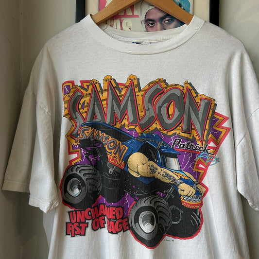 VINTAGE 90s | Unchained Fist Of Rage Monster Truck Racing T-Shirt sz XL