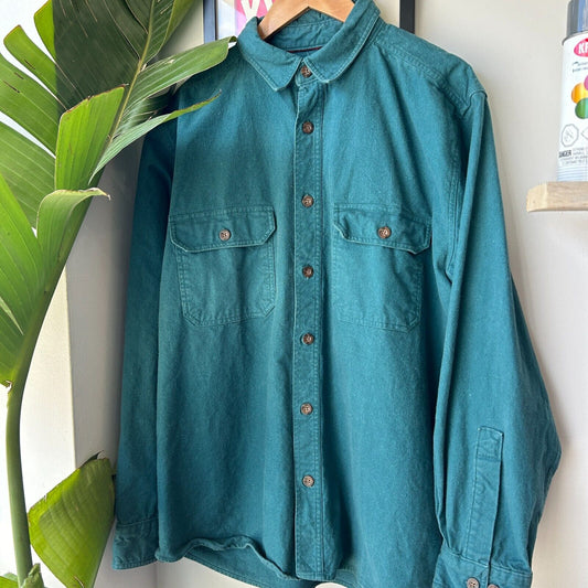 VINTAGE | Woolrich Teal Chamois Cloth Button Down Shirt sz L Adult