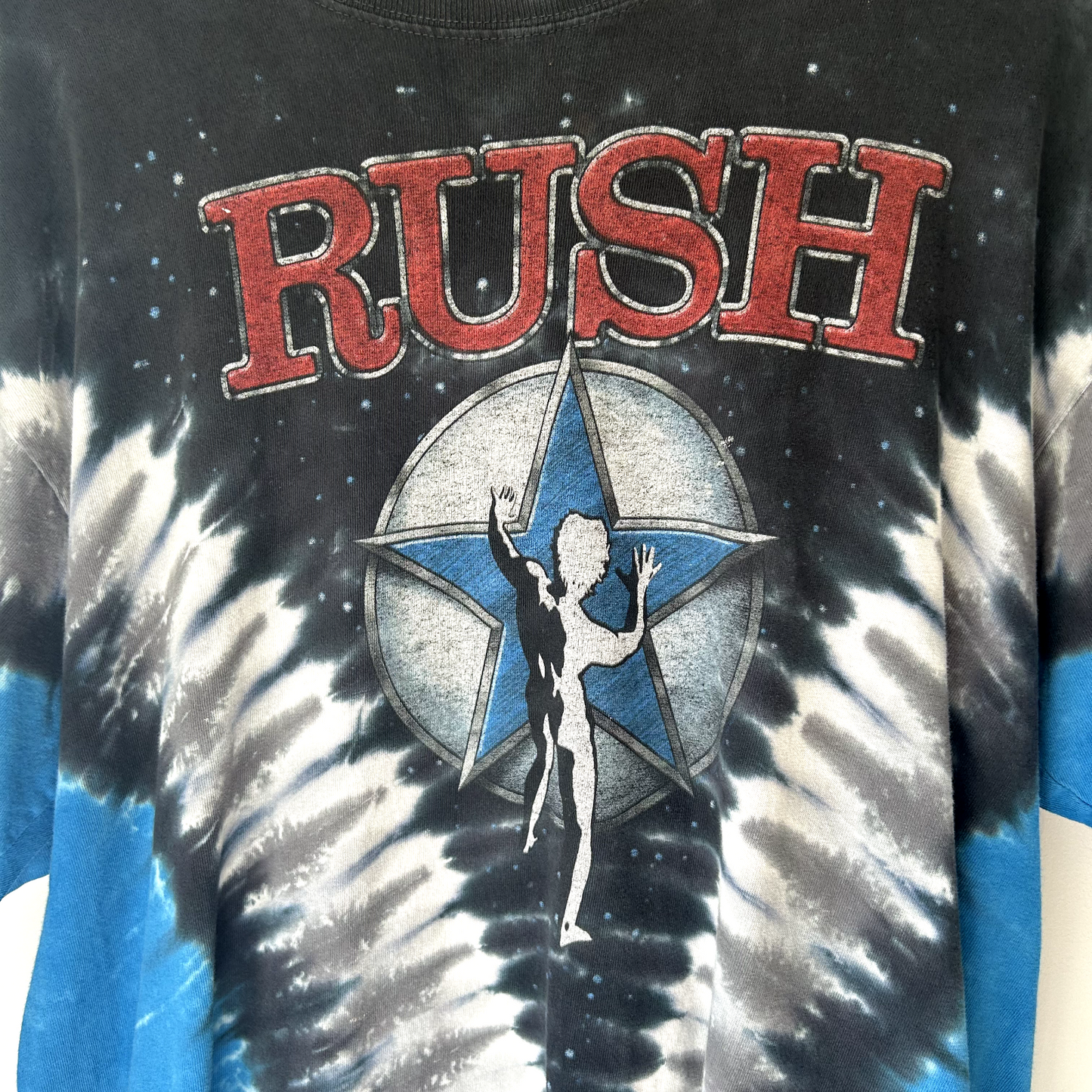 RUSH All Over Print Tie Dye Liquid Blue Graphic T-Shirt sz L AOP