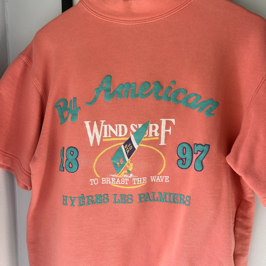 VINTAGE 90s Windsurf Short Sleeve Crewneck Sweater sz S Adult Made In italy