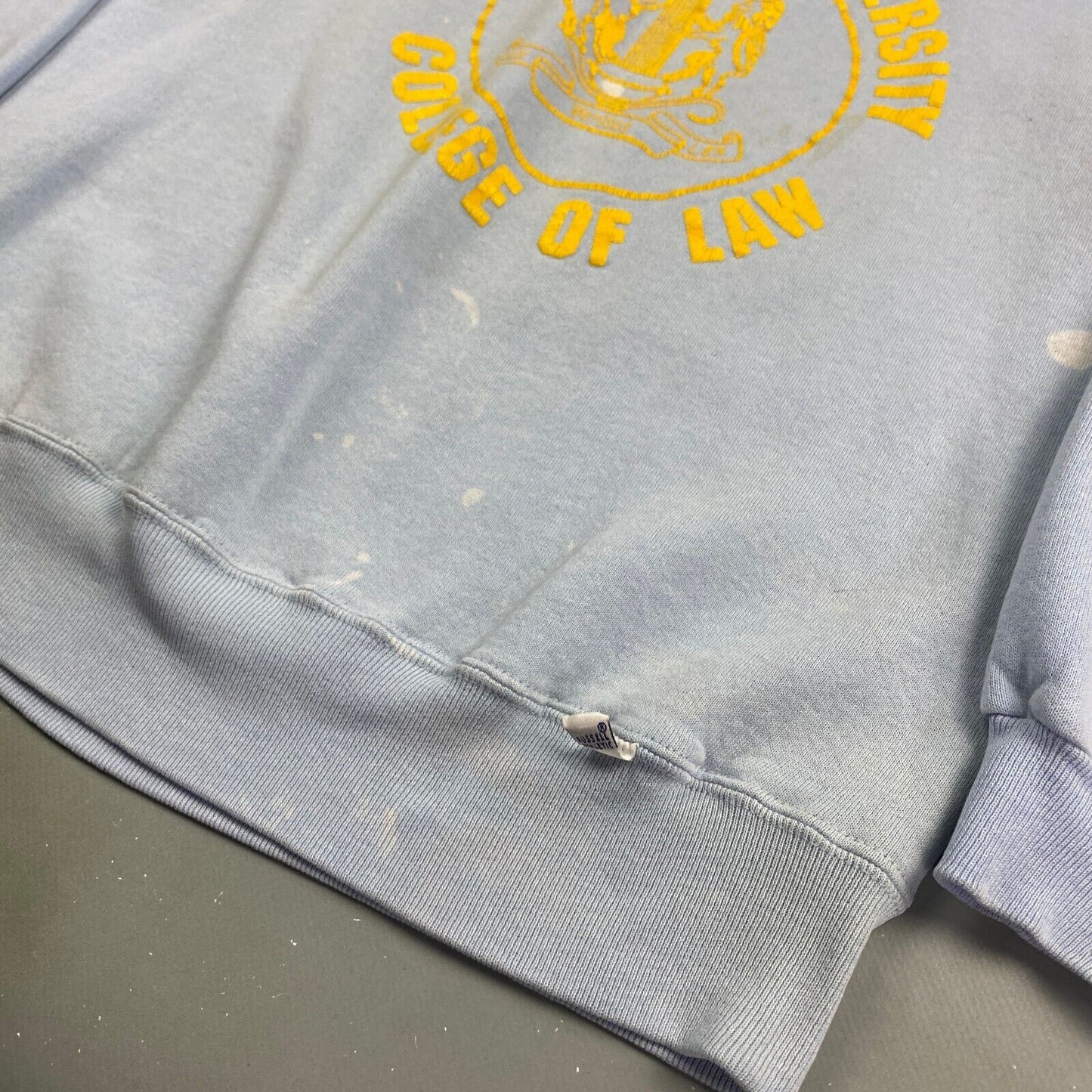 VINTAGE 90s Glendale Uni College Of Law Faded Russell Sweater sz Medium Adult