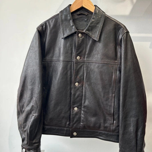 STUSSY Work Gear | FW24 Dark Brown Trucker Leather Jacket sz S