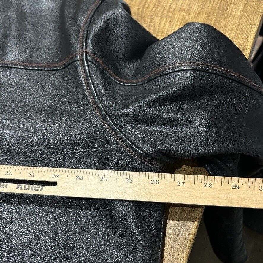 VINTAGE | Black Contrast Stitch Genuine Leather Jacket sz XL