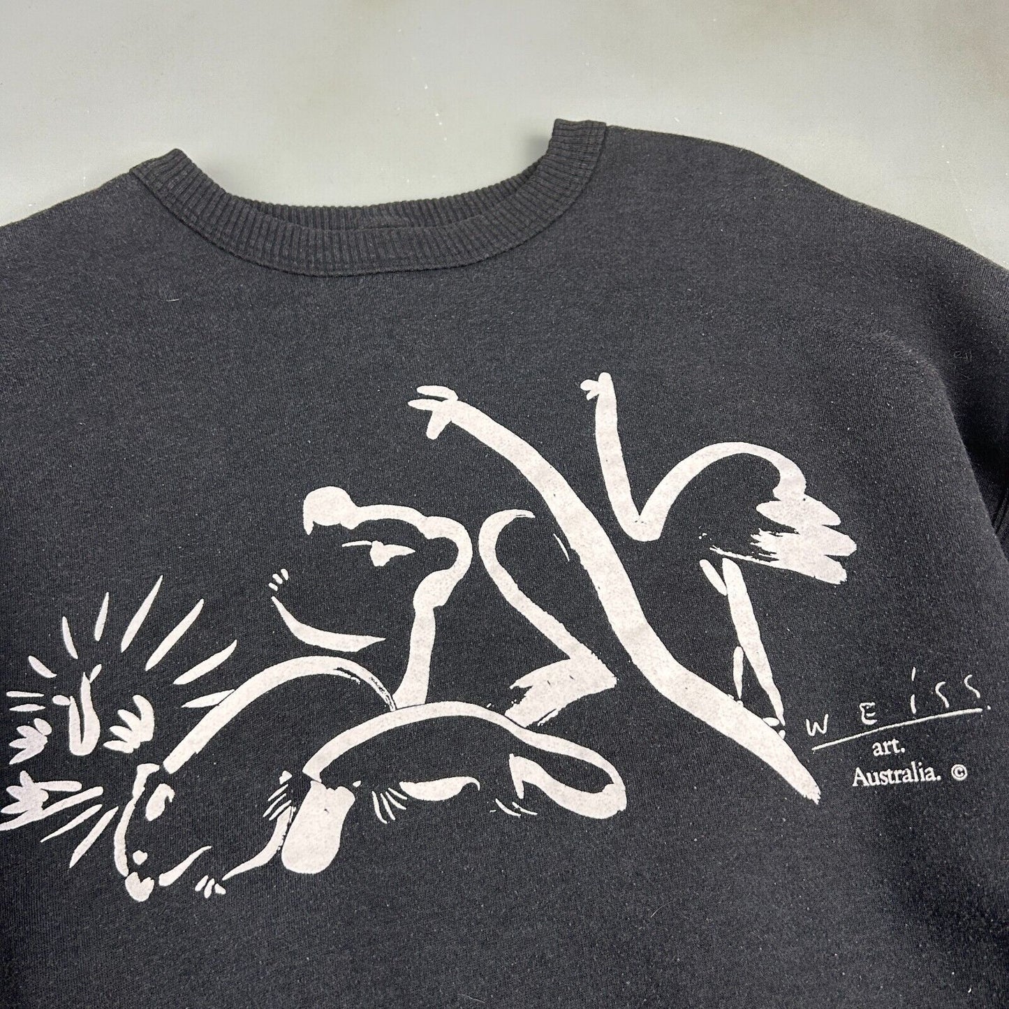 VINTAGE 90s | Australia Nature Art Print Weiss Crewneck Sweater sz L Adult