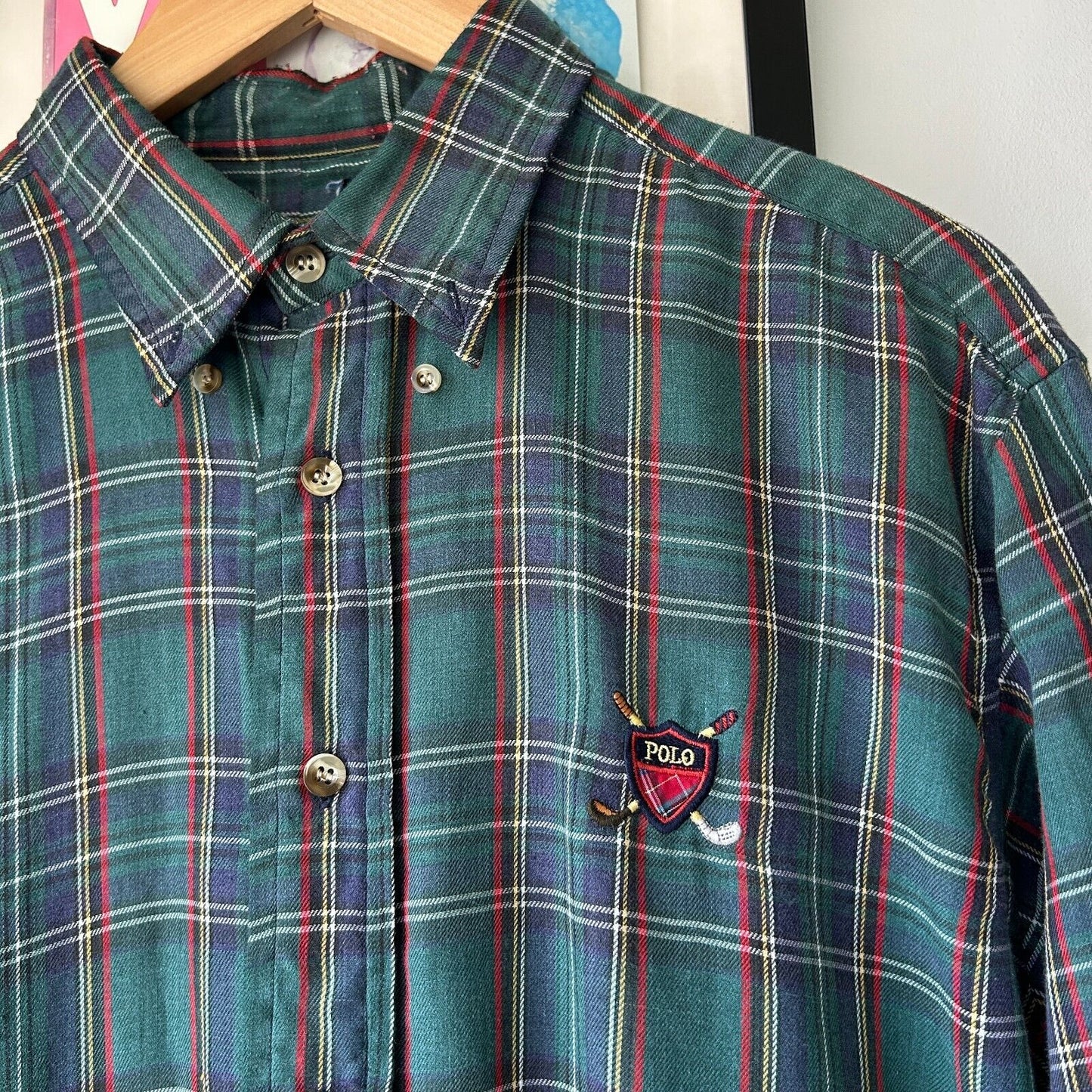 VINTAGE 90s | Ralph Lauren Polo Golf Plaid Button Down Shirt sz L