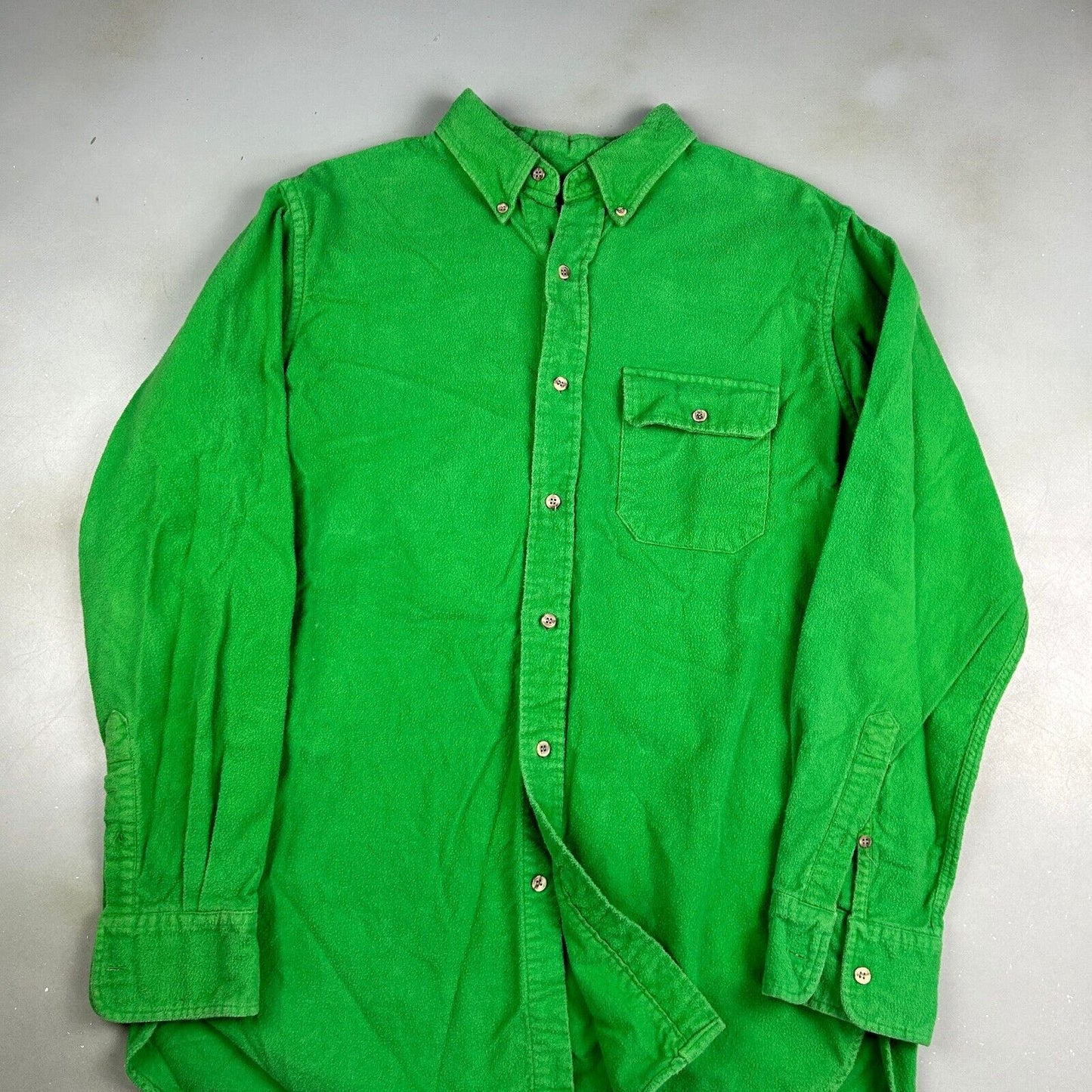VINTAGE 90s Blank Green Chamois Cloth Button Up Shirt sz Large Adult