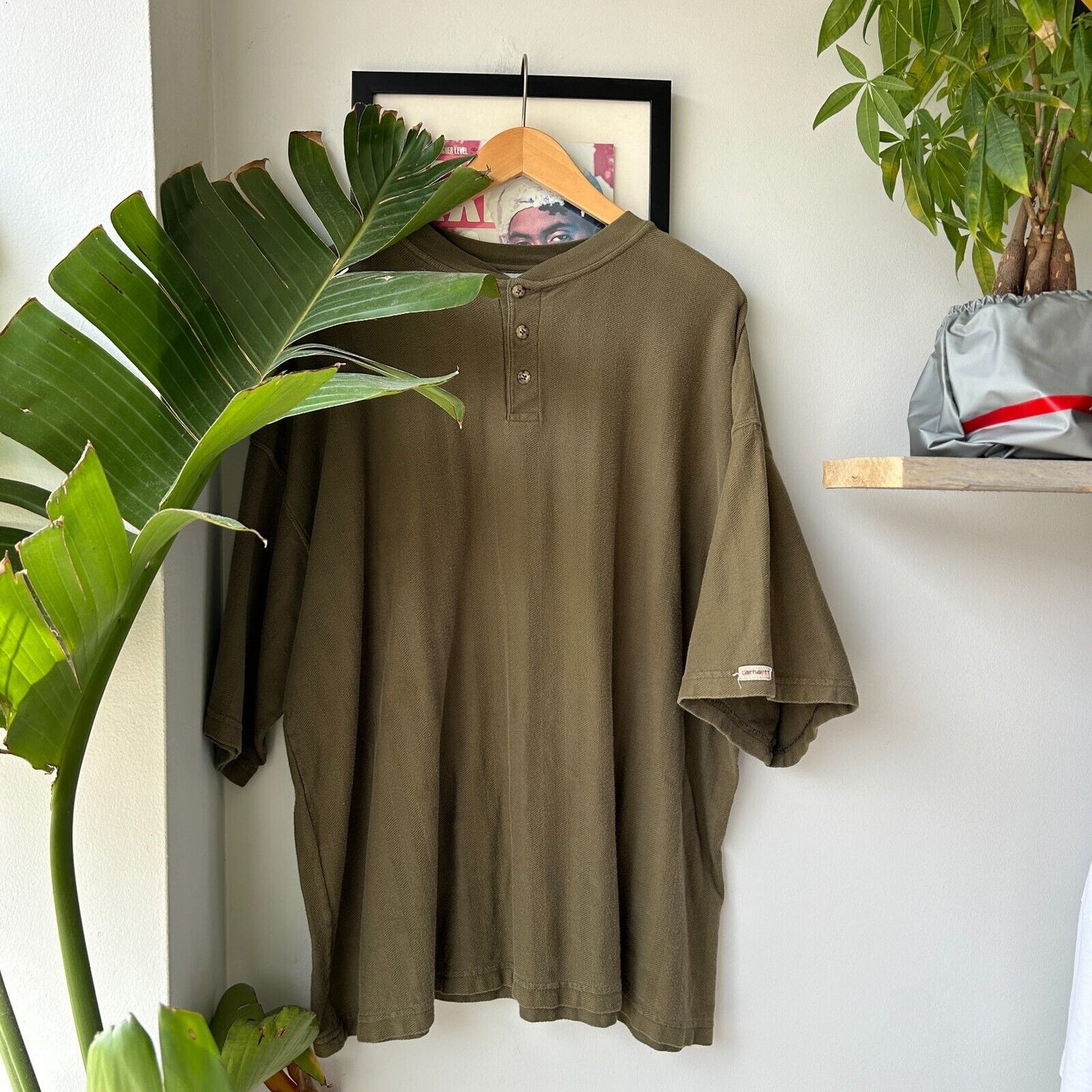 VINTAGE | Carhartt Olive Henley T-Shirt sz 2XL-3XL