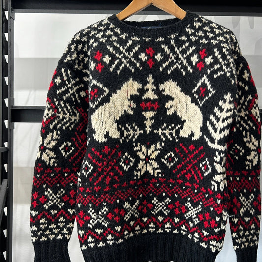 VINTAGE 80s | Ralph Lauren Nordic Snow Bear Wool Hand Knit Sweater sz M