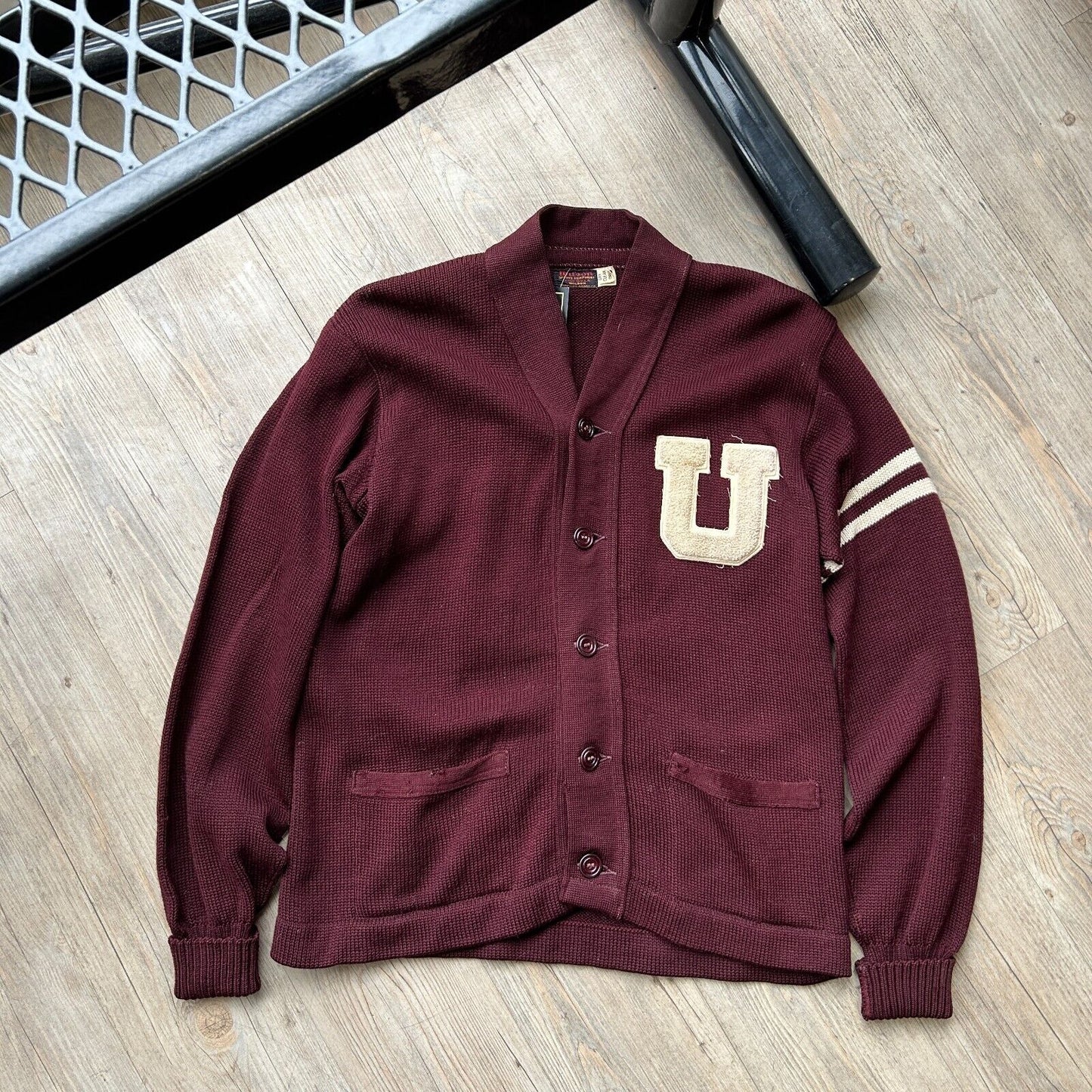 VINTAGE 70s | Wilson University Varsity Knit Cardigan Sweater sz 38 MED Adult