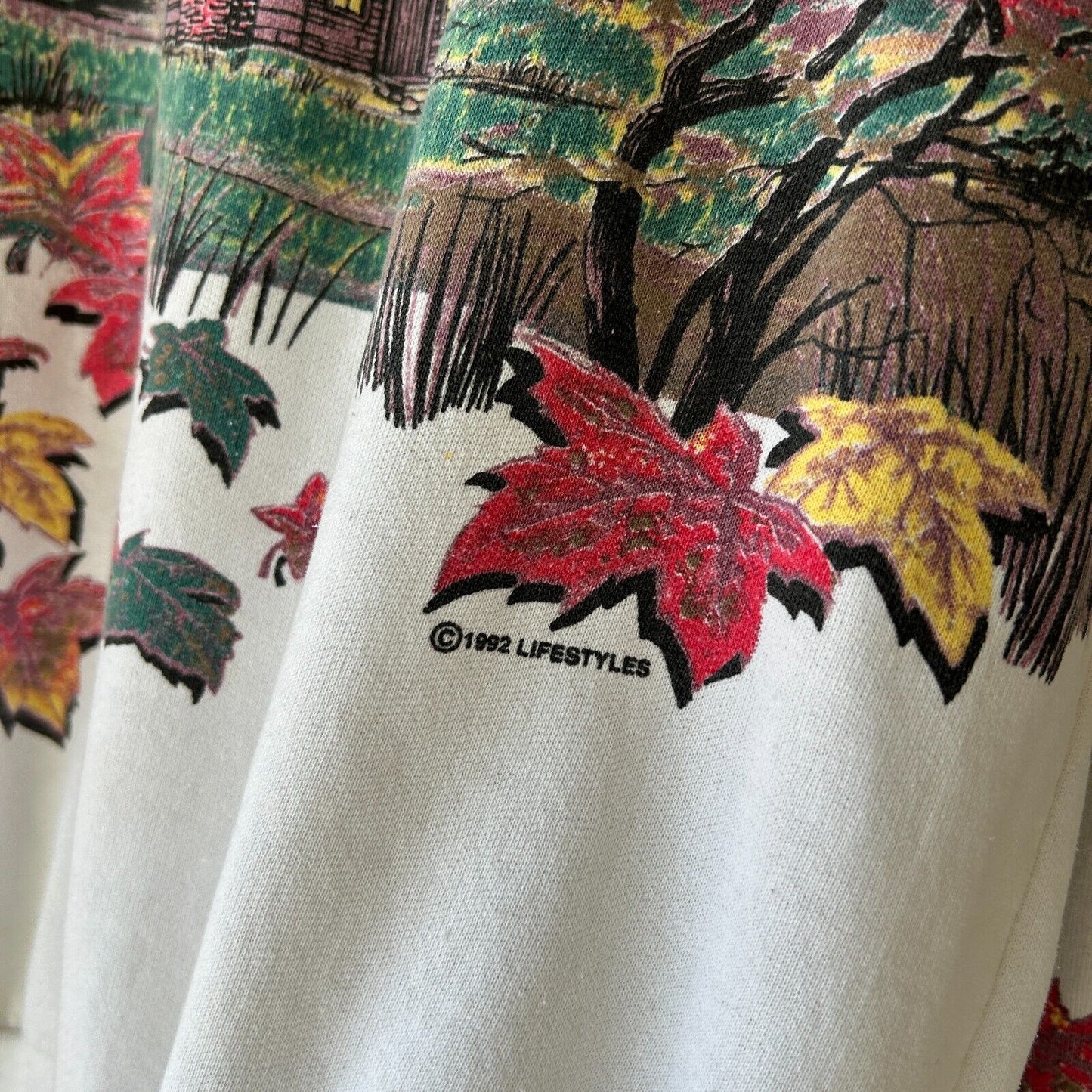 VINTAGE 90s | Lifestyles All Over Fall Nature Print Crew Sweater sz XL-2XL