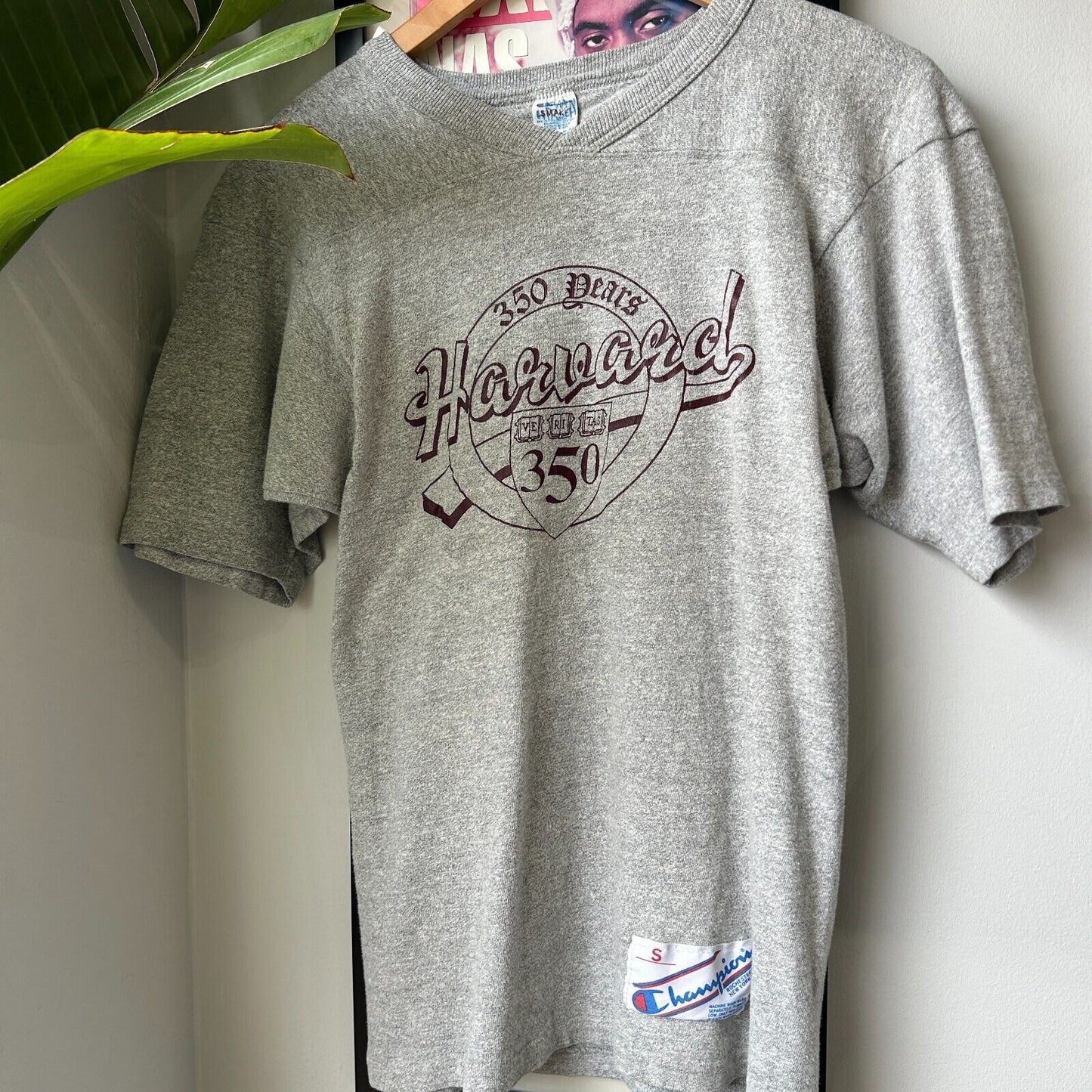 VINTAGE | HARVARD University Champion Grey T-Shirt sz S Adult