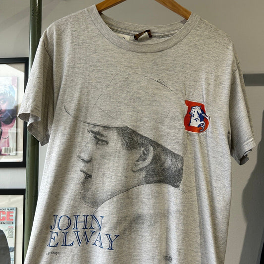 VINTAGE 90s | NFL Denver Broncos John Elway Embroidered Logo T-Shirt sz M Adult