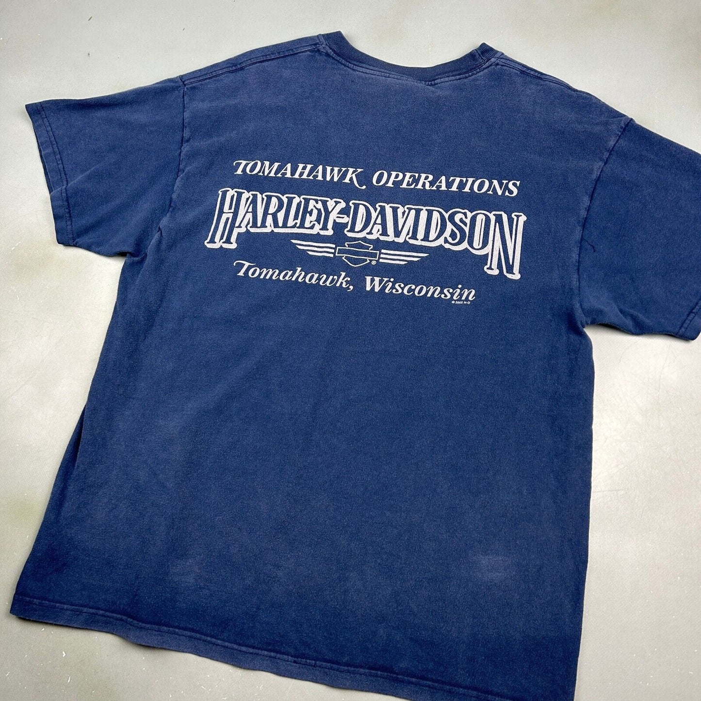 VINTAGE | HARLEY DAVIDSON Motor Cycles Tomahawk Biker Navy T-Shirt sz L Adult