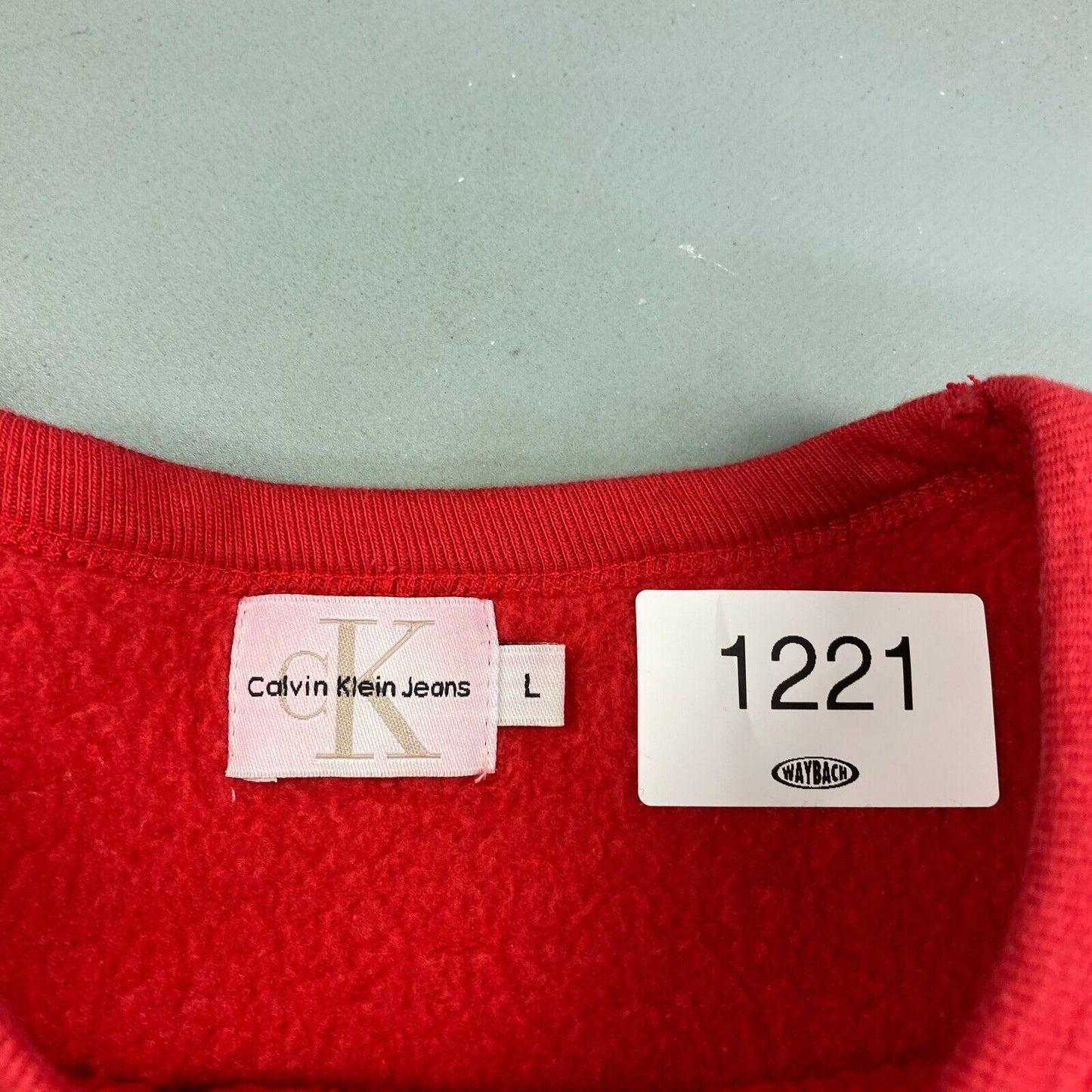 VINTAGE Calvin Klein Jeans Embossed Logo Red Sweater sz Large Womens
