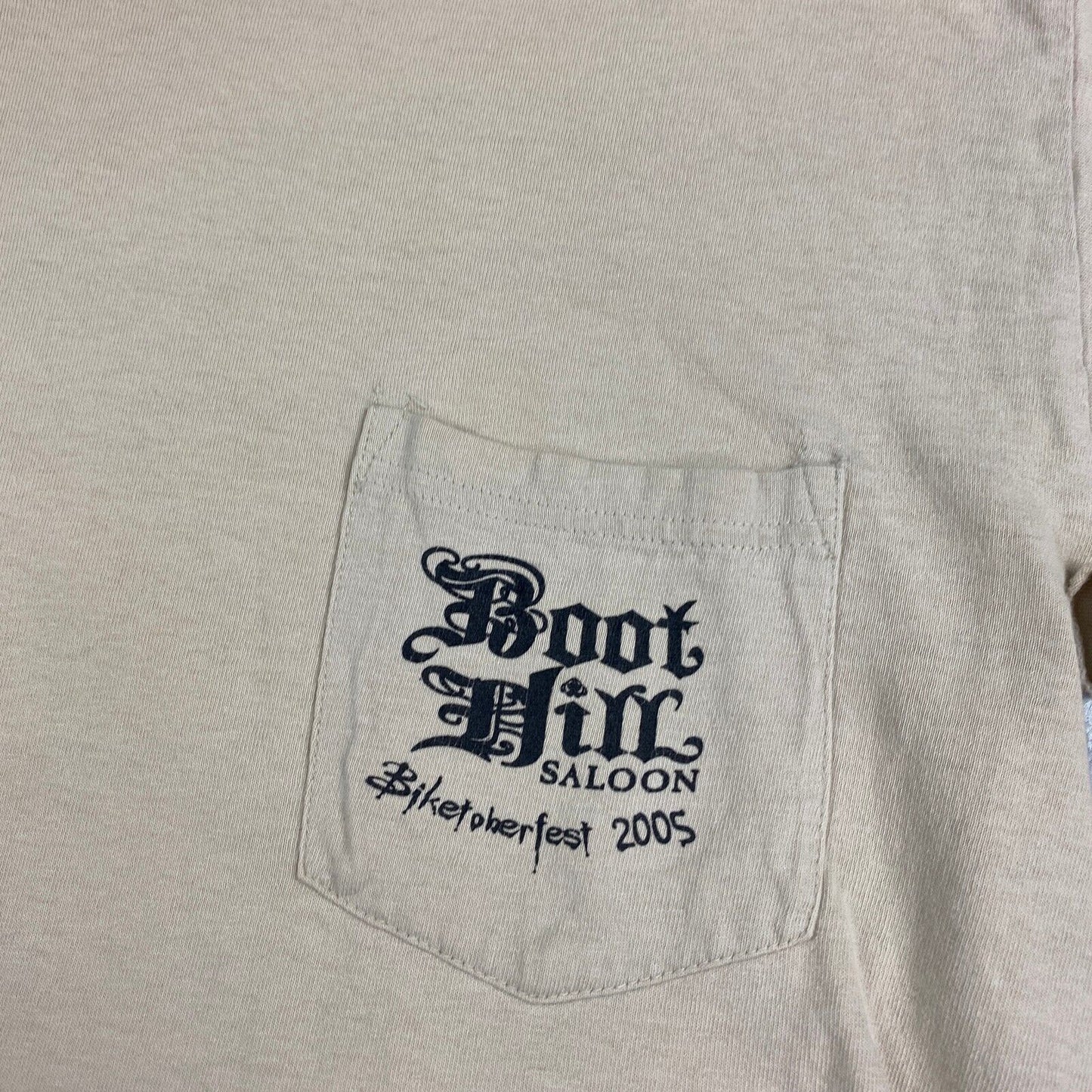 VINTAGE Boot Hill Saloon Biketoberfest Faded Tan Biker T-Shirt sz M-L Adult