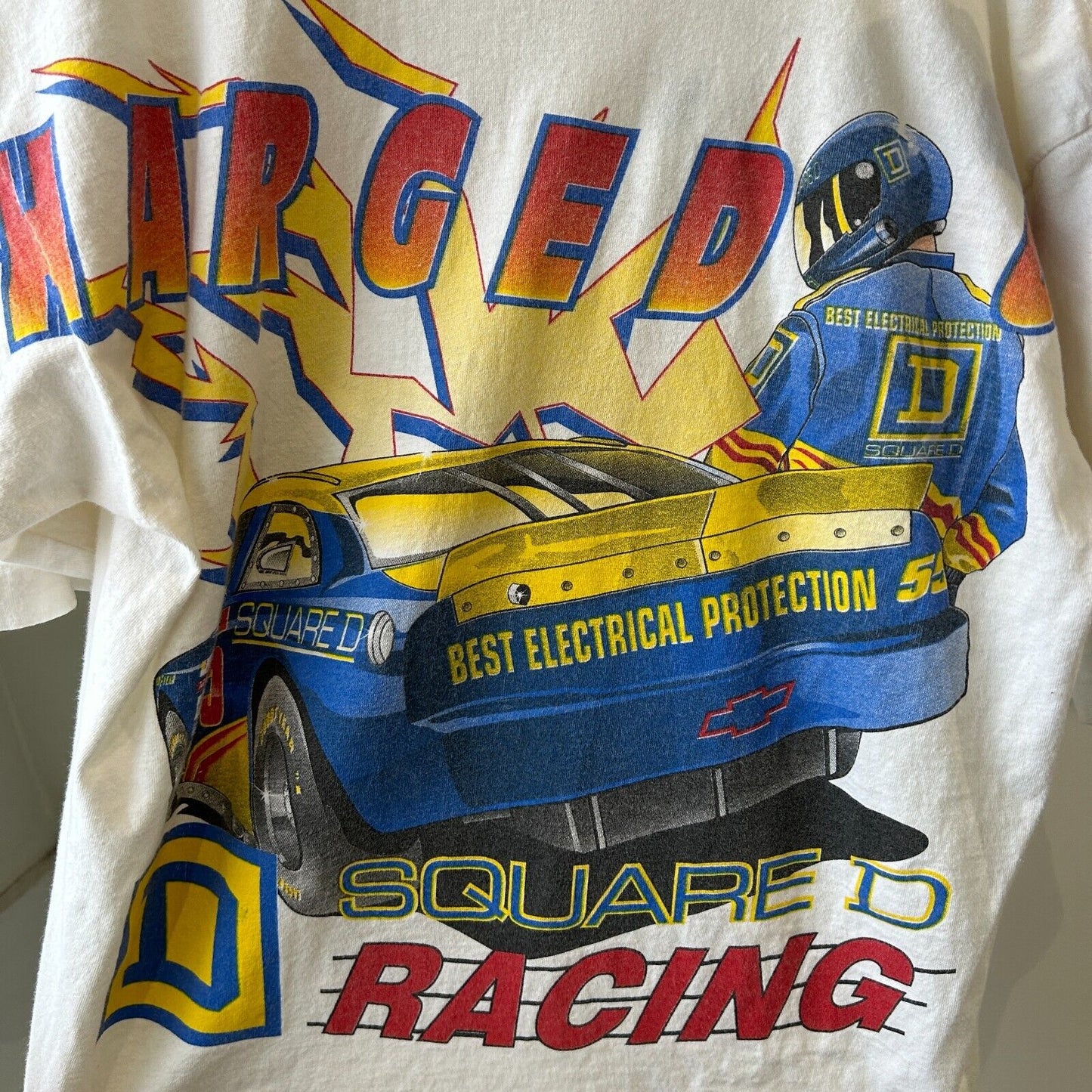 VINTAGE 90s | Nascar Electrified Racing Big Car Graphic T-Shirt sz L Adult