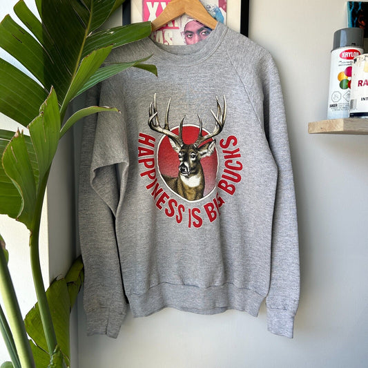 VINTAGE 90s | Happiness Is Big Bucks Hunting Sweater sz M Adult