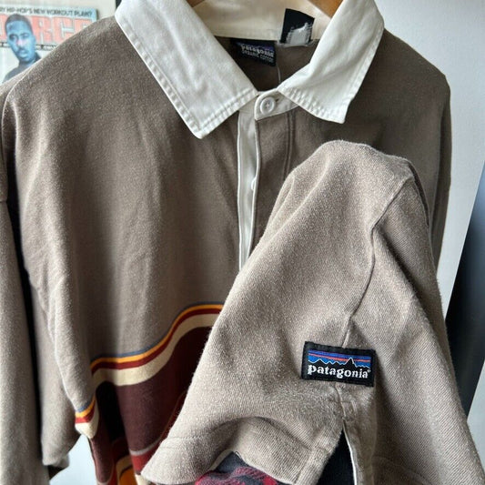 VINTAGE 90s | Patagonia Striped Organic Cotton Rugby Polo Shirt sz XL