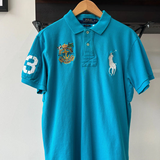 VINTAGE | Polo by Ralph Lauren Big Pony Bleeker St NY Blue Polo Shirt sz L