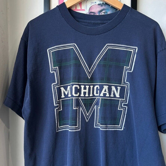 VINTAGE 90s | Michigan University Plaid M T-Shirt sz L