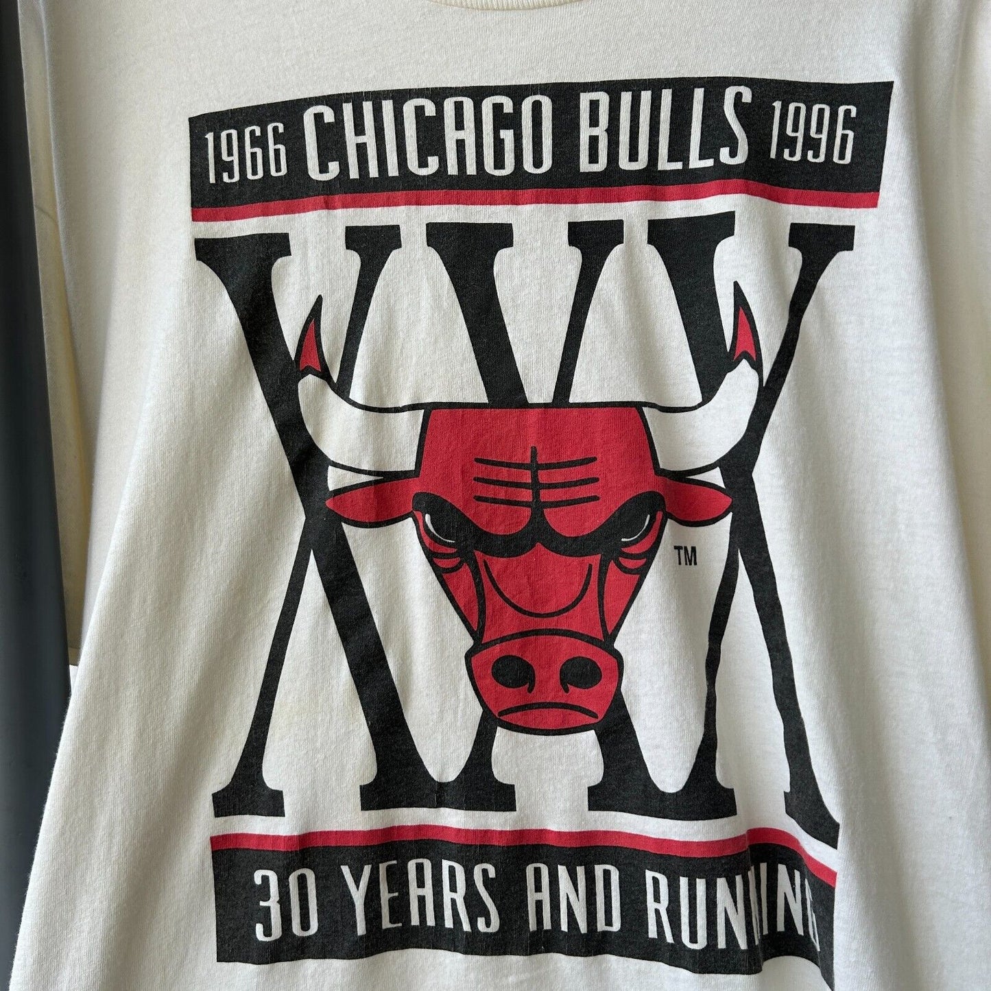 VINTAGE 90s | Chicago Bulls 30 Years & Running Logo T-Shirt sz L