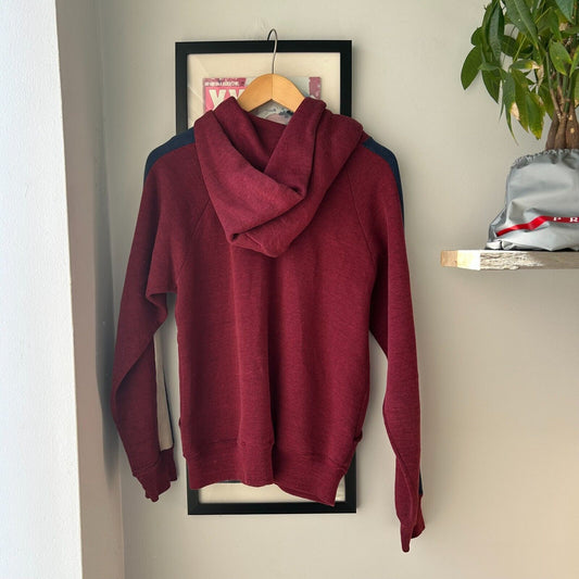 VINTAGE 80s Burgundy Blank Red Raglan Hoodie Sweater sz S Mens