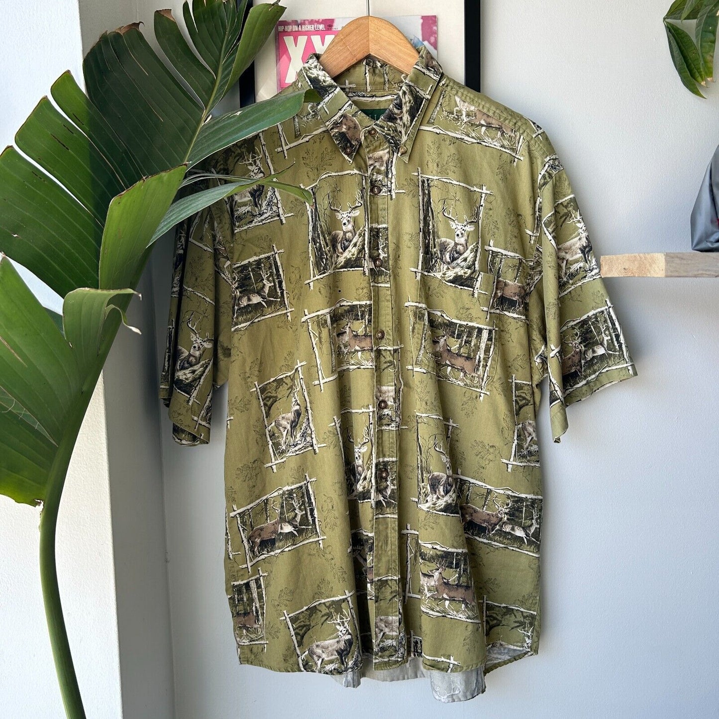 VINTAGE | Gallop Nature Deer Short Sleeve Button Down Shirt sz L