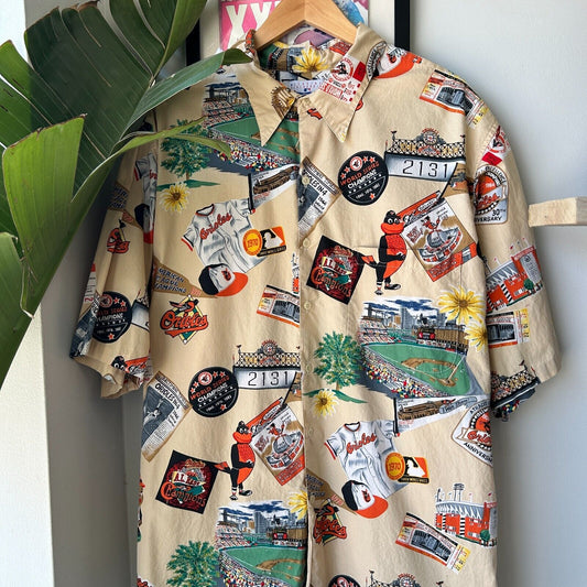 VINTAGE | Baltimore Orioles Baseball Short Sleeve Button Down Shirt sz XXL