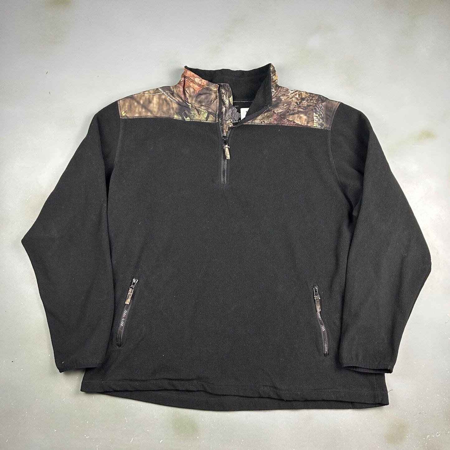 VINTAGE Tree Camo 1/4 Zip Black Fleece Sweater sz XXL Adult