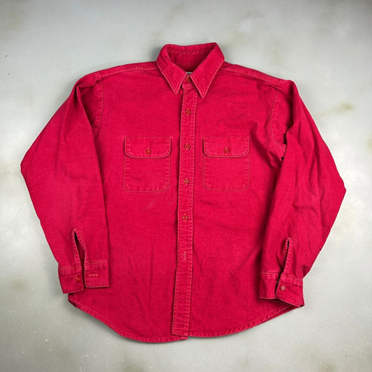 VINTAGE 90s Five Brother Red Chamois Cloth Button Up Shirt sz Large Adult