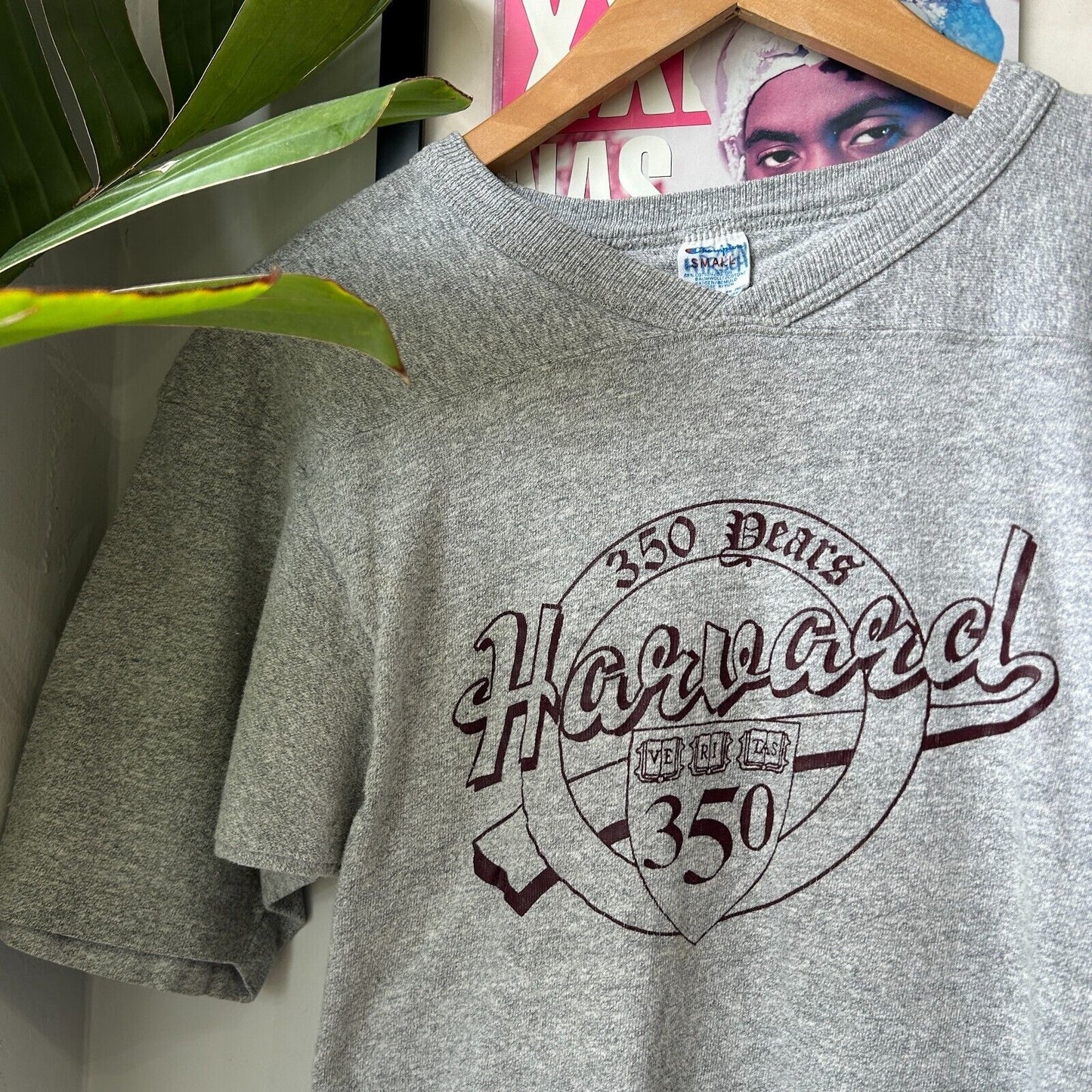 VINTAGE | HARVARD University Champion Grey T-Shirt sz S Adult