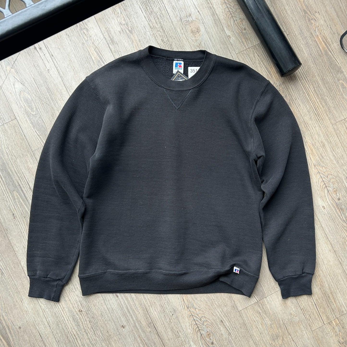 VINTAGE 90s | Russell Athletic Black Crew Sweater Made in USA sz M