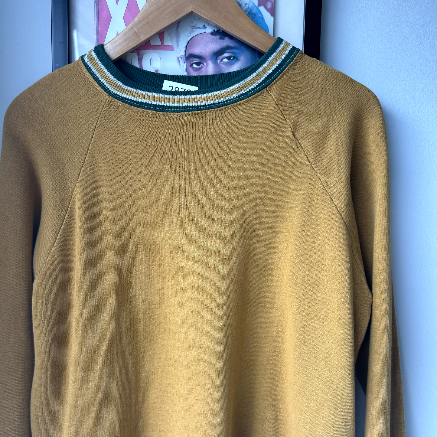 VINTAGE 1980s | Yellow Ribbed Raglan Blank Crewneck Sz Small