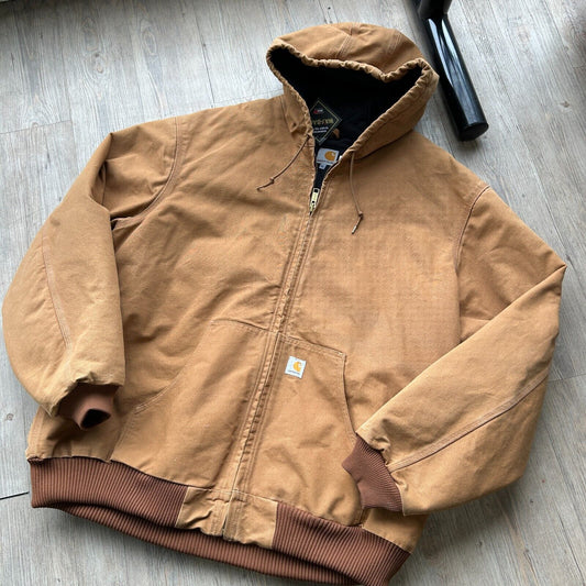 VINTAGE | CARHARTT Brown Hooded Workwear Jacket sz 3XL Adult