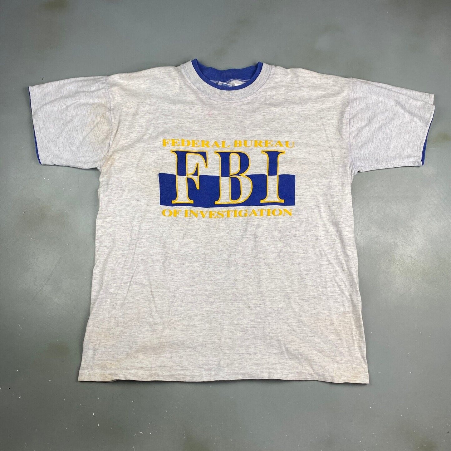 VINTAGE FEDERAL Bureau Of Investigation Grey T-Shirt sz Large Adult